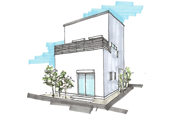 近隣への視線配慮を検討（重量鉄骨造2階建て）