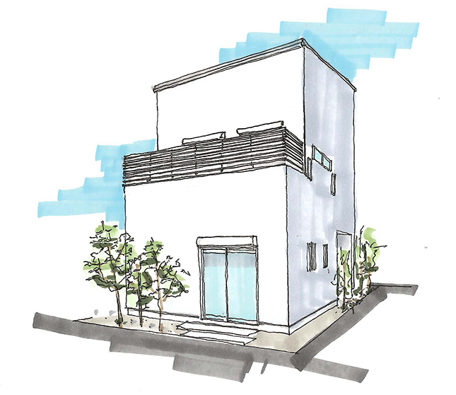 近隣への視線配慮を検討（重量鉄骨造2階建て）