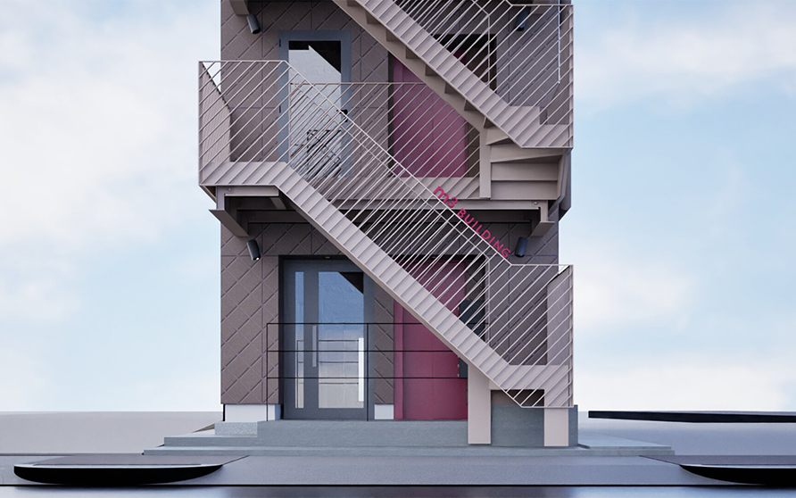 m3 building（テナントビル、金山、重量鉄骨造・8階建て・細長い敷地）