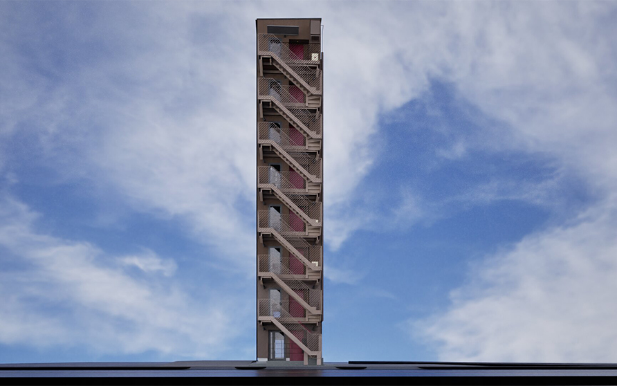 m3 building（テナントビル、金山、重量鉄骨造・8階建て・細長い敷地）