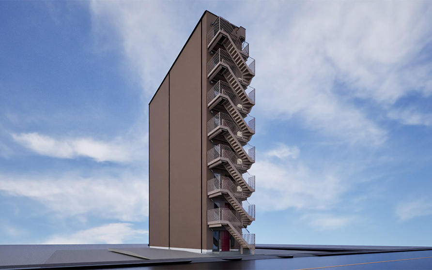 m3 building（テナントビル、金山、重量鉄骨造・8階建て・細長い敷地）