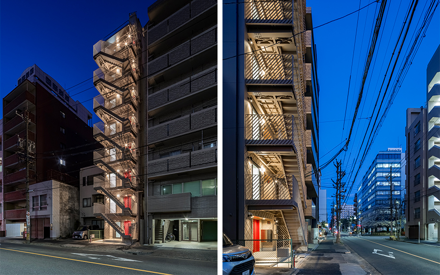 m3 building（テナントビル、金山、重量鉄骨造・8階建て・細長い敷地）